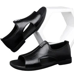 Men’s Leather Open-Toe Sandals – Non-Slip Casual Comfort Slippers