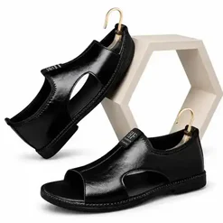 Stylish men’s leather open-toe sandals with a non-slip sole