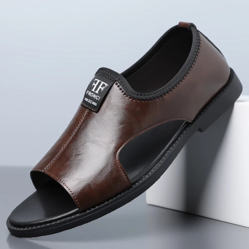 Men’s Leather Open-Toe Sandals – Non-Slip Casual Comfort Slippers - Image 4
