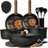 CAROTE 21-piece charcoal grey ceramic cookware set with detachable handles.