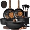 CAROTE 21-piece charcoal grey ceramic cookware set with detachable handles