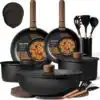 CAROTE 21-piece charcoal grey ceramic cookware set with detachable handles