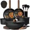 CAROTE 21-piece charcoal grey ceramic cookware set with detachable handles